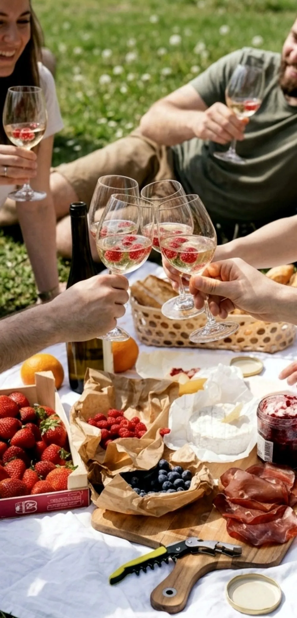 Outdoor picnic with wine, fruits and cheese on São Miguel Island, Azores — author hydrangea tour